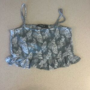 Blue B Leaf Print Ruffle Camisole - Green and White